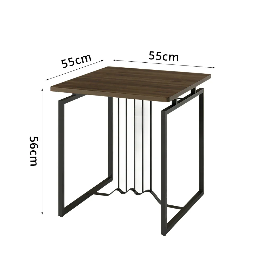 LIVARA Sofa Side Table - 55cm Wood Grain Accent Table with Metal Frame - Walnut - Image 7