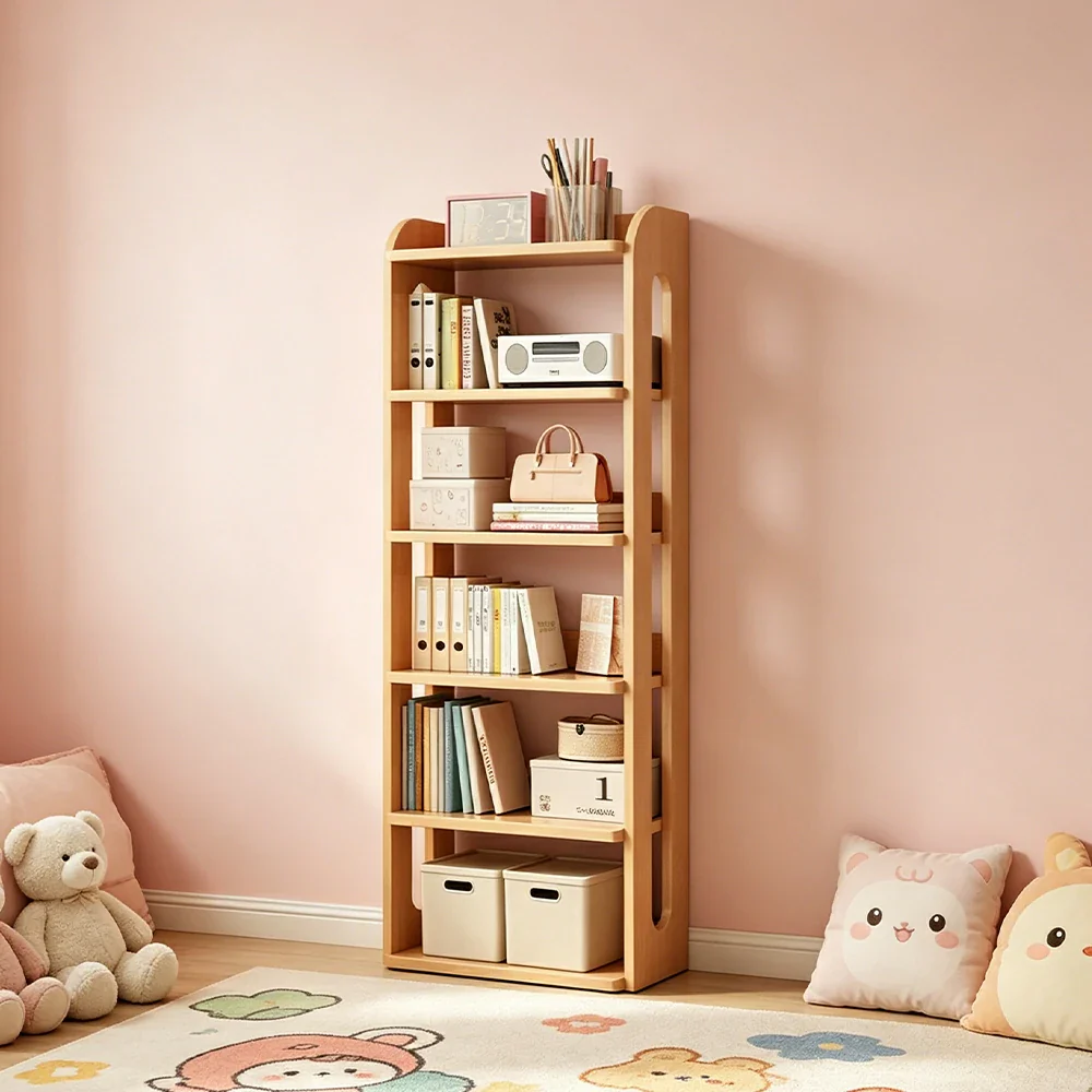 LIVARA Bookshelf - Eco Clear Lacquer Six-Tier Solid Pine Storage Shelf 60cm - Natural Wood - Image 4