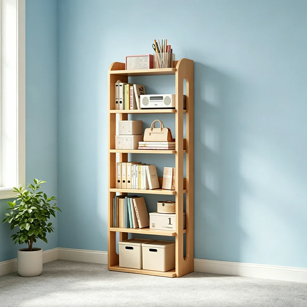 LIVARA Bookshelf - Eco Clear Lacquer Six-Tier Solid Pine Storage Shelf 60cm - Natural Wood - Image 5
