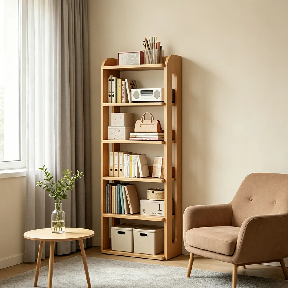 LIVARA Bookshelf - Eco Clear Lacquer Six-Tier Solid Pine Storage Shelf 60cm - Natural Wood - Image 6