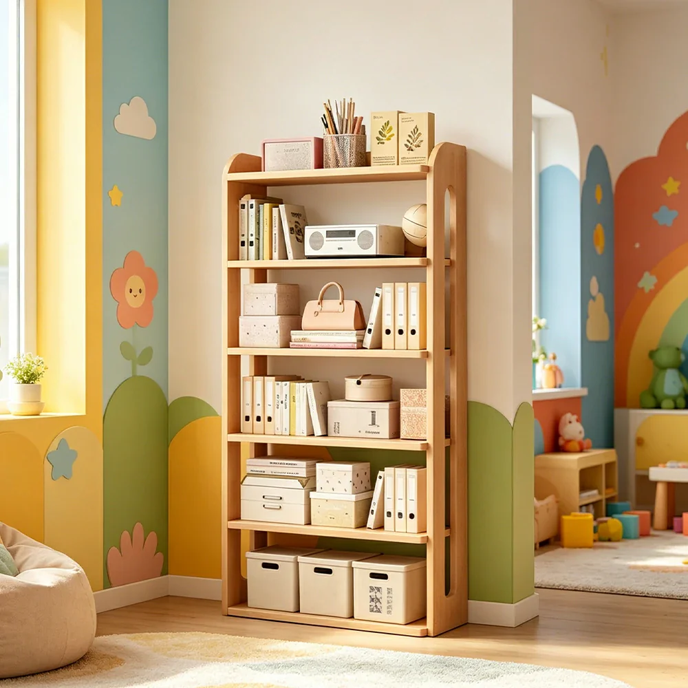 LIVARA Bookshelf - Eco Clear Lacquer Six-Tier Solid Pine Storage Shelf 80cm - Natural Wood - Image 5