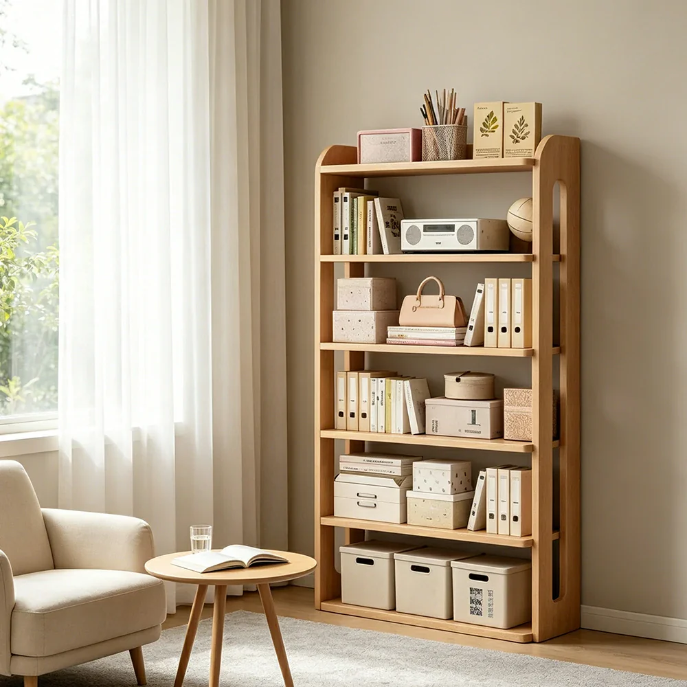 LIVARA Bookshelf - Eco Clear Lacquer Six-Tier Solid Pine Storage Shelf 80cm - Natural Wood - Image 6