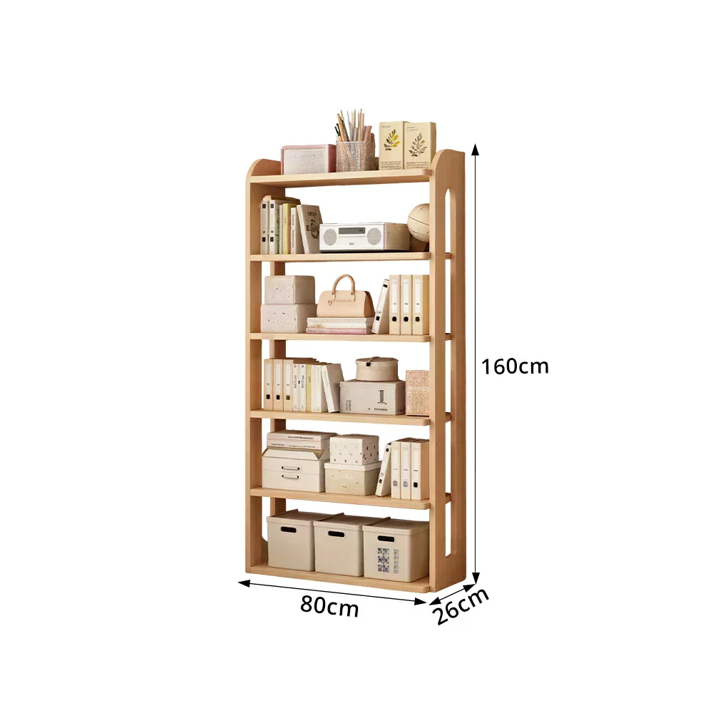 LIVARA Bookshelf - Eco Clear Lacquer Six-Tier Solid Pine Storage Shelf 80cm - Natural Wood - Image 8