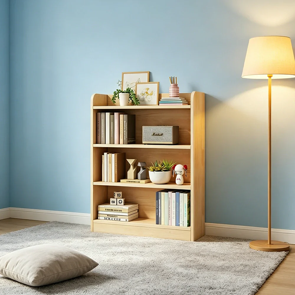 LIVARA Kids Bookshelf - Three-Tier Solid Wood Storage Shelf 60cm for Bedroom Reading Room - Natural Wood - Image 4