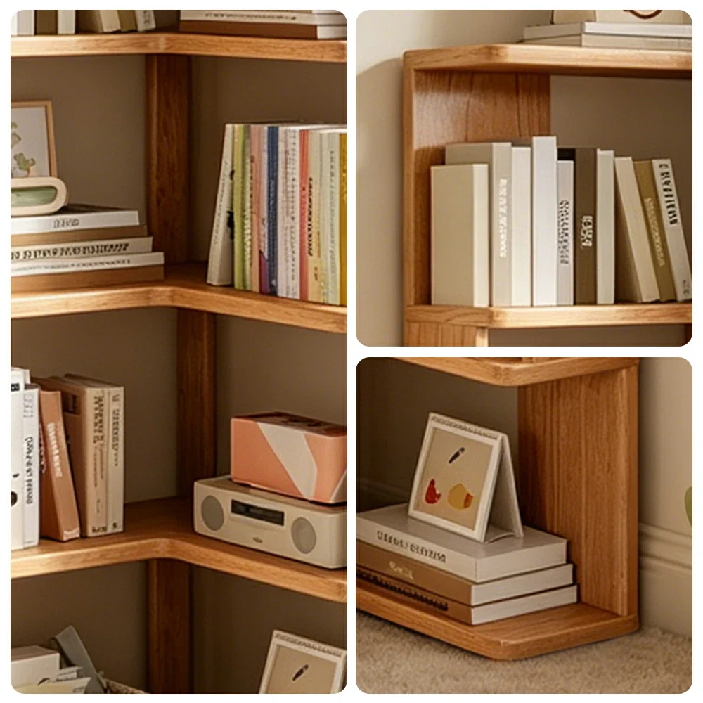 LIVARA Corner Bookshelf - Eco Clear Lacquer Solid Wood Multi-Tier Storage Shelf - Natural Wood - Image 3