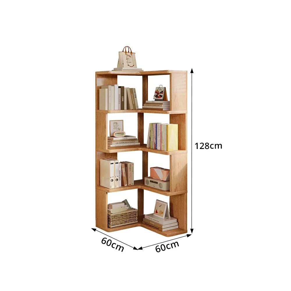 LIVARA Corner Bookshelf - Eco Clear Lacquer Solid Wood Multi-Tier Storage Shelf - Natural Wood - Image 7