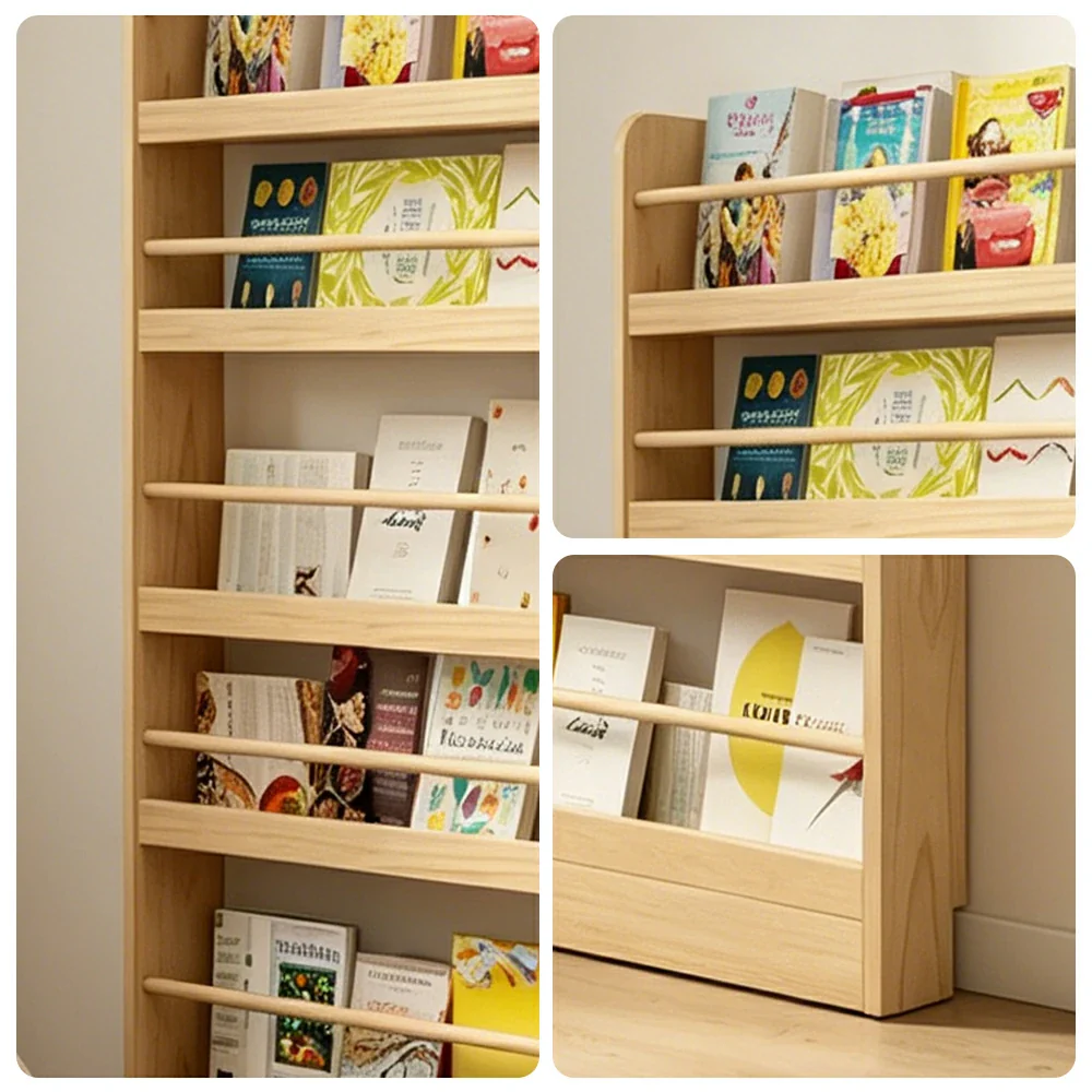 LIVARA Kids Bookshelf - Six-Tier Solid Wood Book Display Shelf 120cm for Reading Room - Natural Wood - Image 3