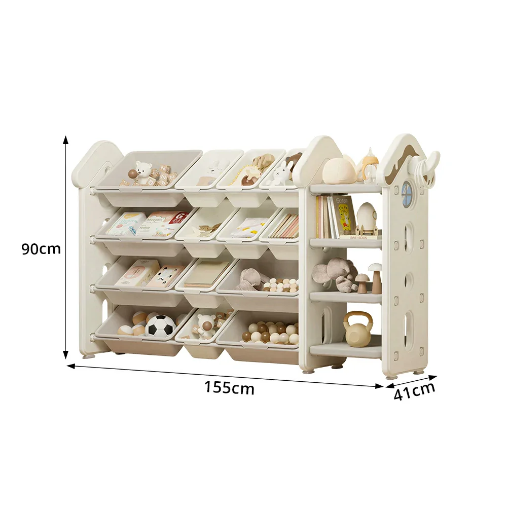 LIVARA Kids Storage Cabinet with Large Capacity Classified Storage 155cm for Kids Room Bedroom and Living Room - White - Image 7