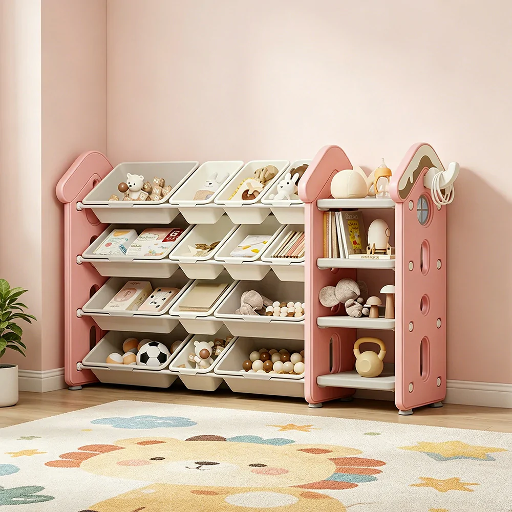 LIVARA Kids Storage Cabinet with Large Capacity Classified Storage 155cm for Kids Room Bedroom and Living Room - Pink - Image 2