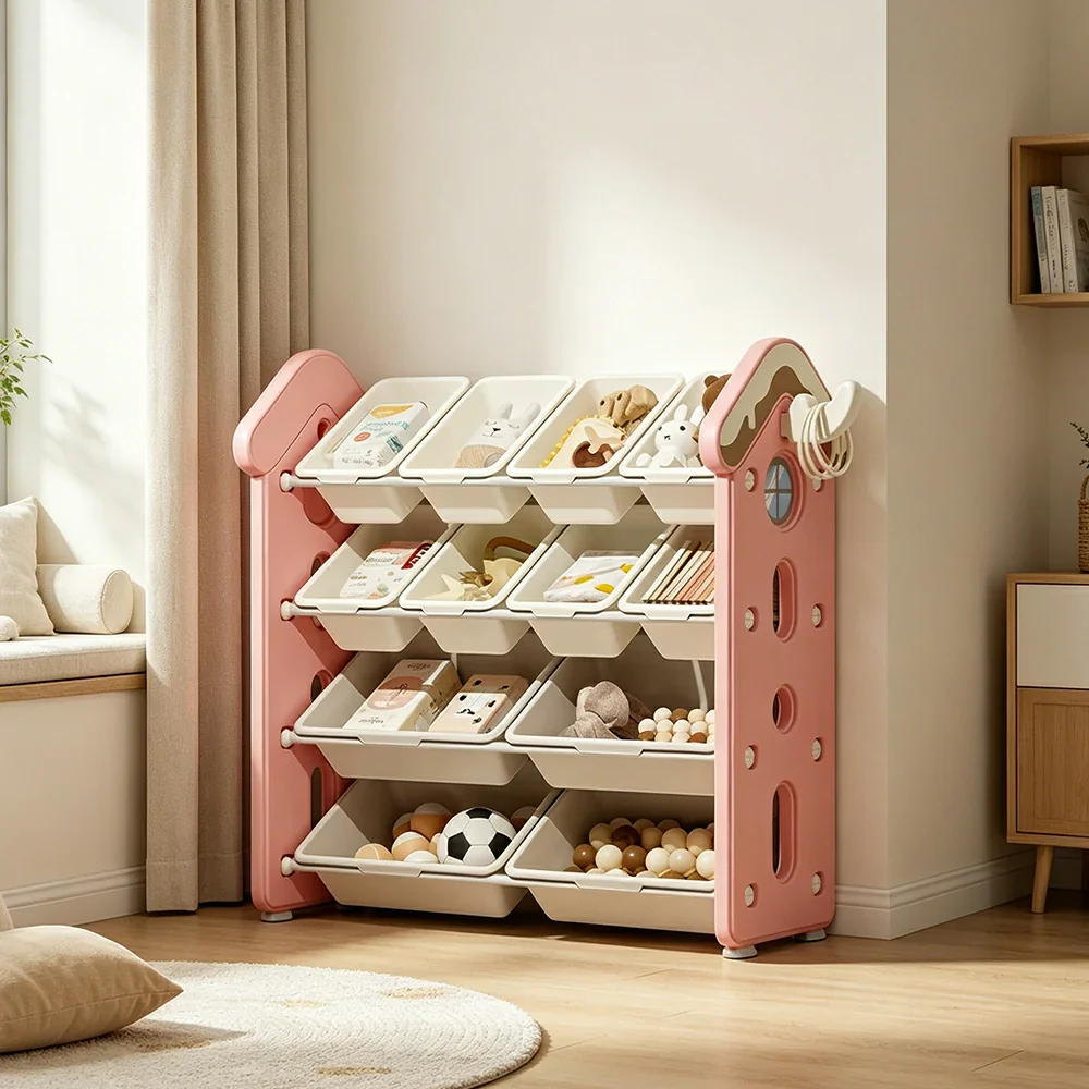 LIVARA Kids Storage Cabinet with Large Capacity Classified Storage 98cm for Kids Room Bedroom and Living Room - Pink - Image 5