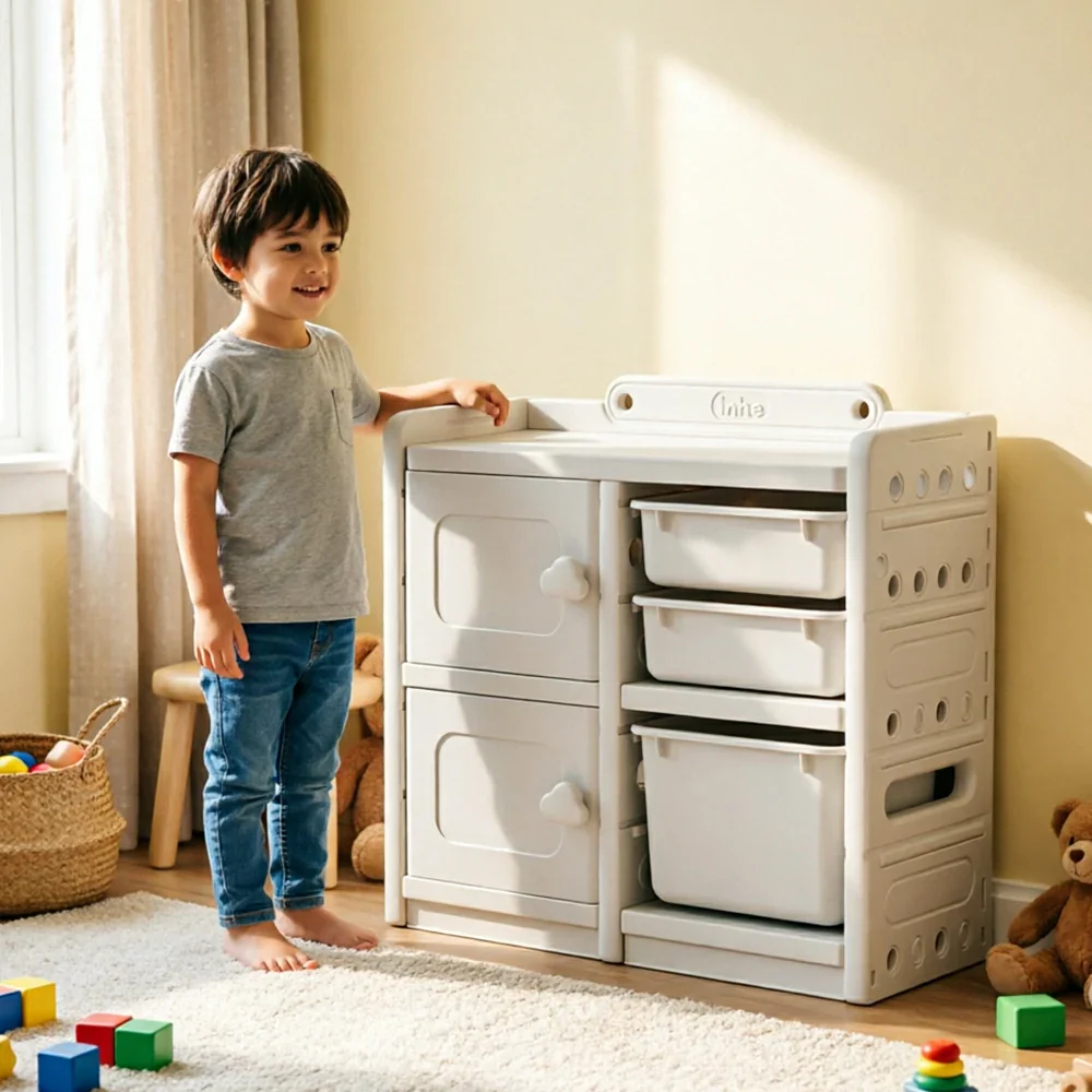LIVARA Kids Storage Cabinet with Open Storage and Drawer Boxes 73x33x67cm for Kids Room and Playroom - Image 7