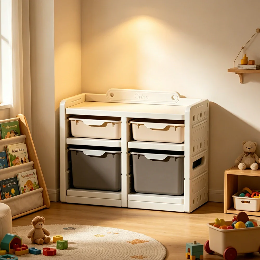 LIVARA Kids Storage Cabinet with Food-Grade PE and Play House Design 74cm for Kids Room and Playroom - Image 5