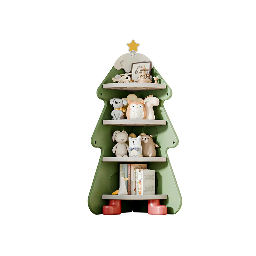 LIVARA Kids Corner Storage Cabinet with 4-Tier Shelves and Anti-Tip Design for Kids Room and Study - Green