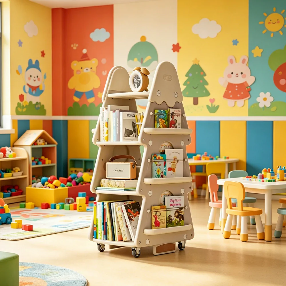 LIVARA Christmas Tree Kids Mobile Bookshelf Multi-Layer Storage with Quiet Casters for Kids Room - White - Image 5