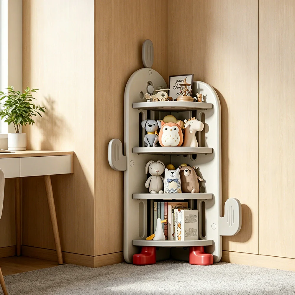 LIVARA Corner Kids Storage Cabinet 4-Tier Organised Storage Stable Anti-Tip Design for Kids Room & Play Area - White - Image 6