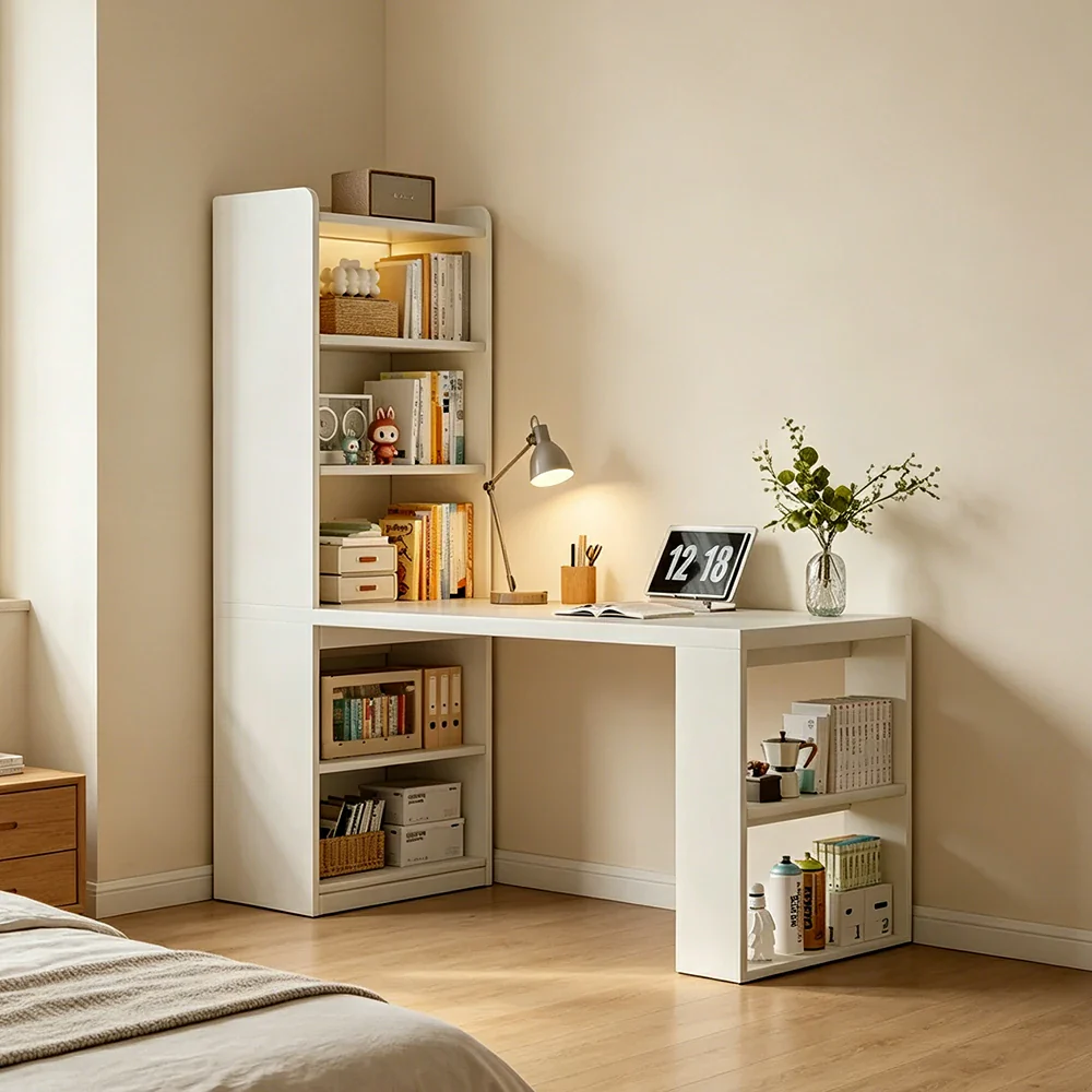 LIVARA Integrated Desk & Bookshelf Multi-Functional Storage with Side Cabinet for Bedroom, Study & Home Office - Image 2
