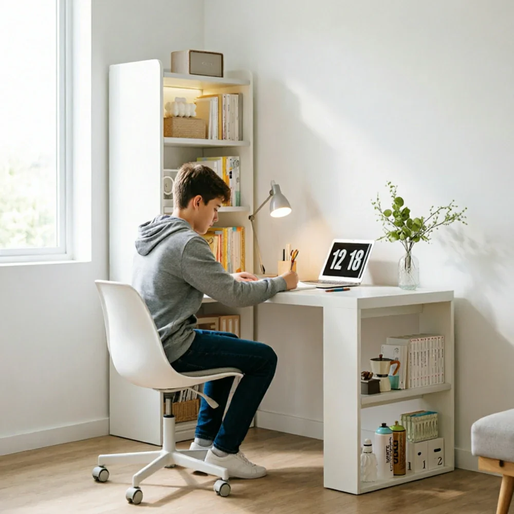 LIVARA Integrated Desk & Bookshelf Multi-Functional Storage with Side Cabinet for Bedroom, Study & Home Office - Image 7