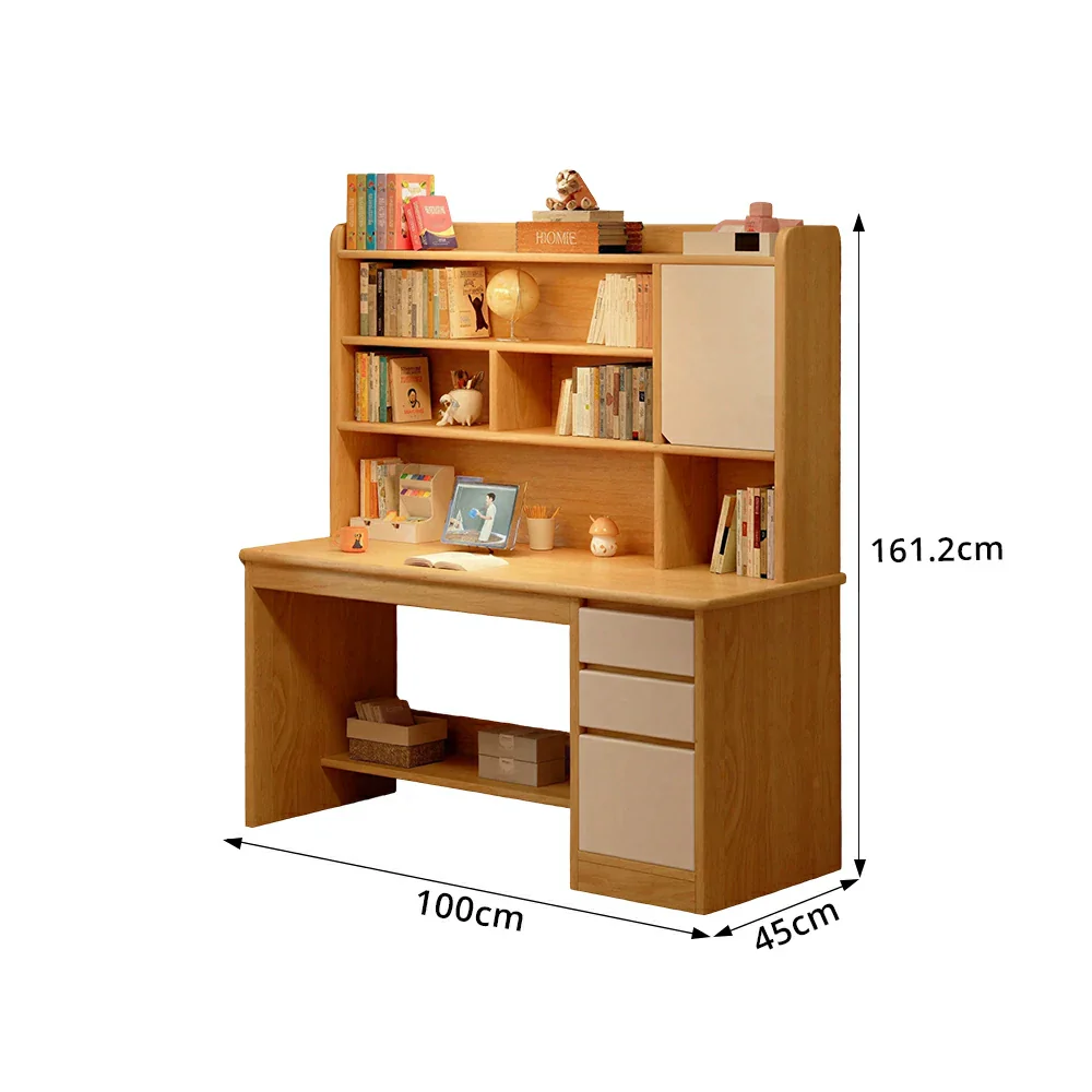 LIVARA Integrated Desk & Bookshelf High Cabinet with Large Storage for Bedroom, Study Room & Learning Area - Wood - Image 8