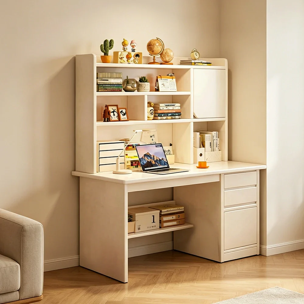 LIVARA Integrated Desk & Bookshelf High Cabinet with Large Storage for Bedroom, Study Room & Learning Area - White - Image 5