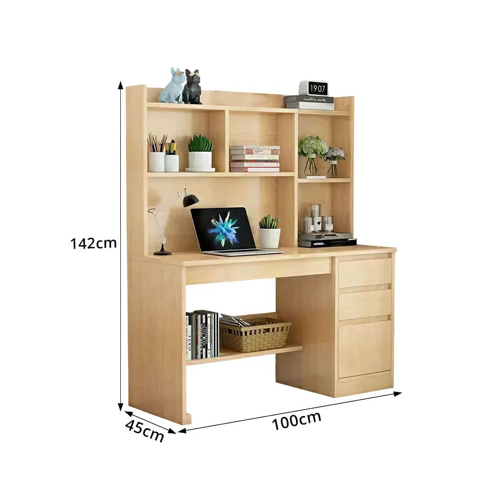 LIVARA Nordic Desk & Bookshelf Combo Large Desktop & Multi-Zone Storage for Bedroom, Study Room & Kids Study Area - Wood - Image 8
