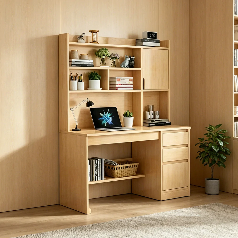 LIVARA Nordic Desk & Bookshelf Combo with Doors, Large Desktop & Multi-Zone Storage for Bedroom, Study Room & Kids Study Area - Wood - Image 4