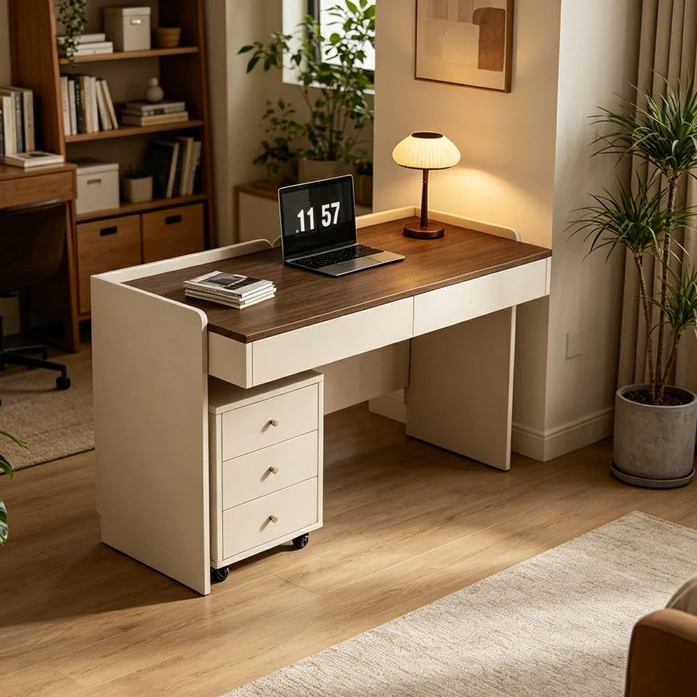 LIVARA 80cm Multi-Functional Solid Wood Desk with Drawer & Side Cabinet for Bedroom, Study Room & Home Office - Image 6