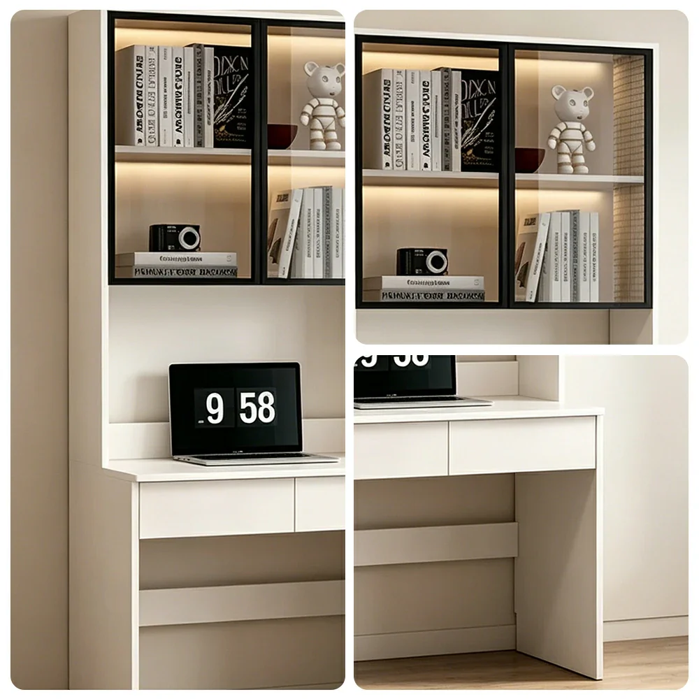 LIVARA Bookshelf Computer Desk 80cm Solid Wood with Dual Drawers for Bedroom, Study Room & Small Space Office - White - Image 3