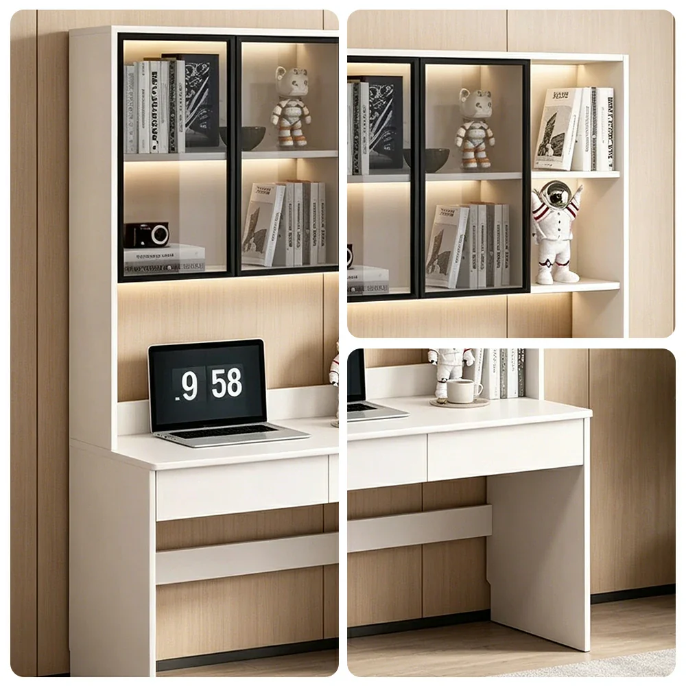 LIVARA Bookshelf Computer Desk 100cm Solid Wood with Dual Drawers for Bedroom, Study Room & Small Space Office - White - Image 3