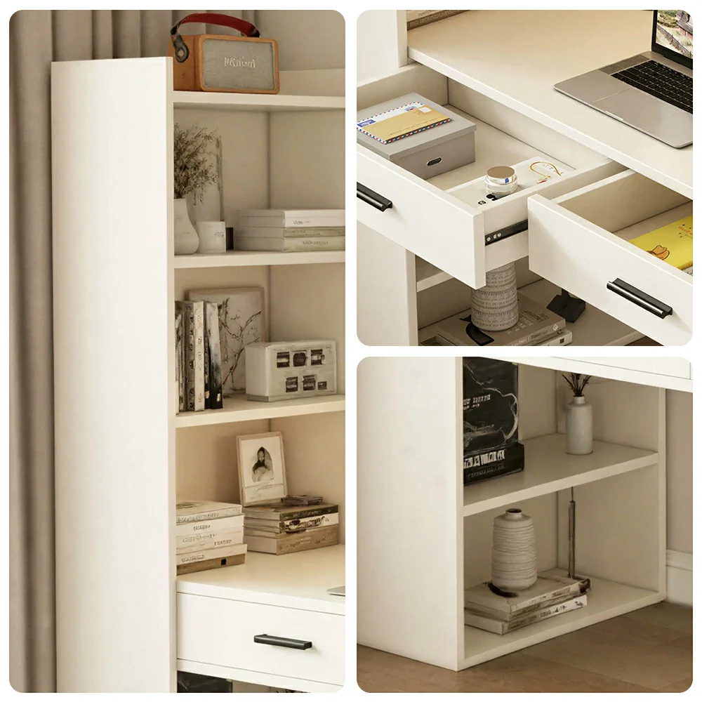 LIVARA Study Desk with Bookshelf & 2 Drawers 120x50x170cm for Home Office - White - Image 3