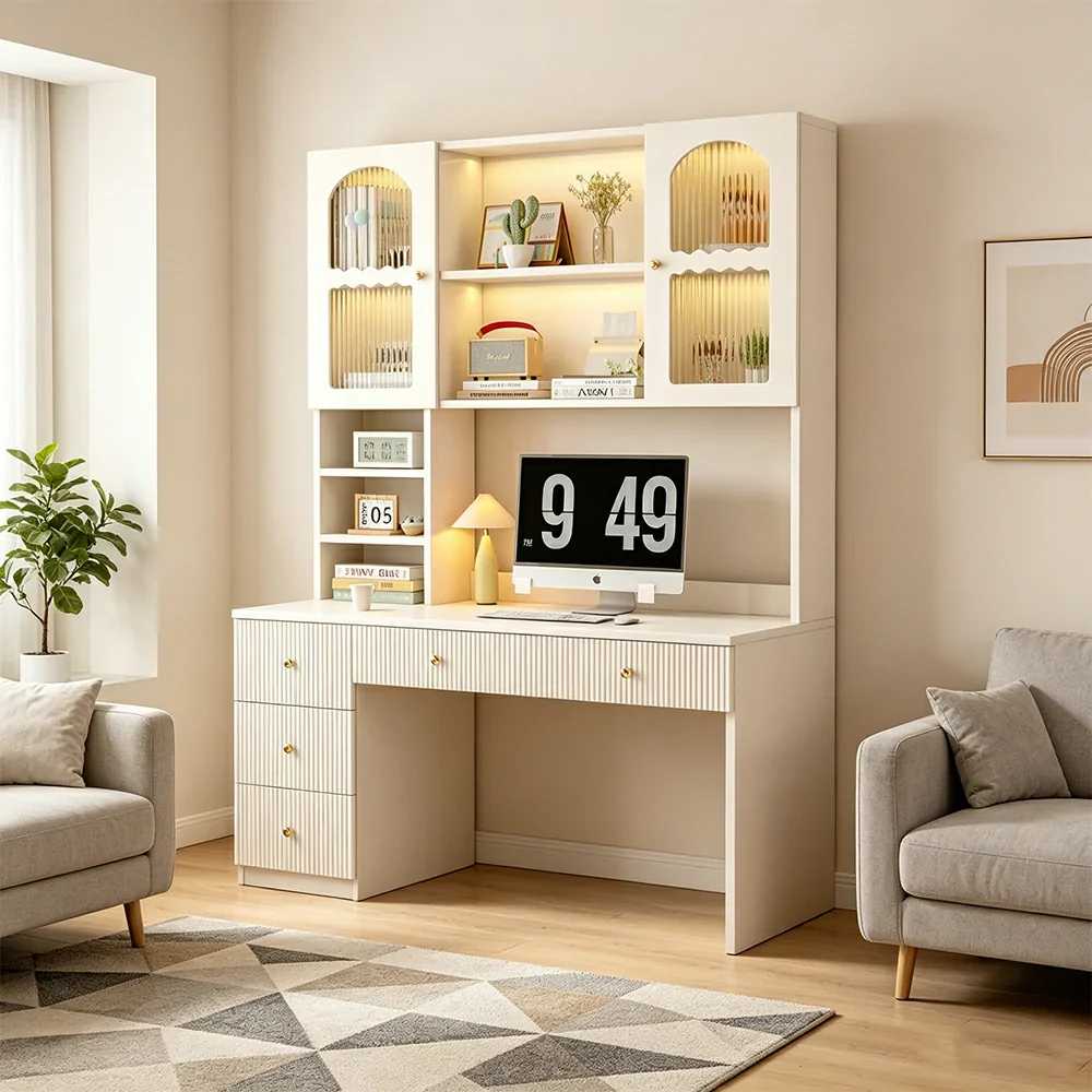 LIVARA Solid Wood Study Desk with Storage Shelf for Home Office Bedroom - Natural Wood - Image 2