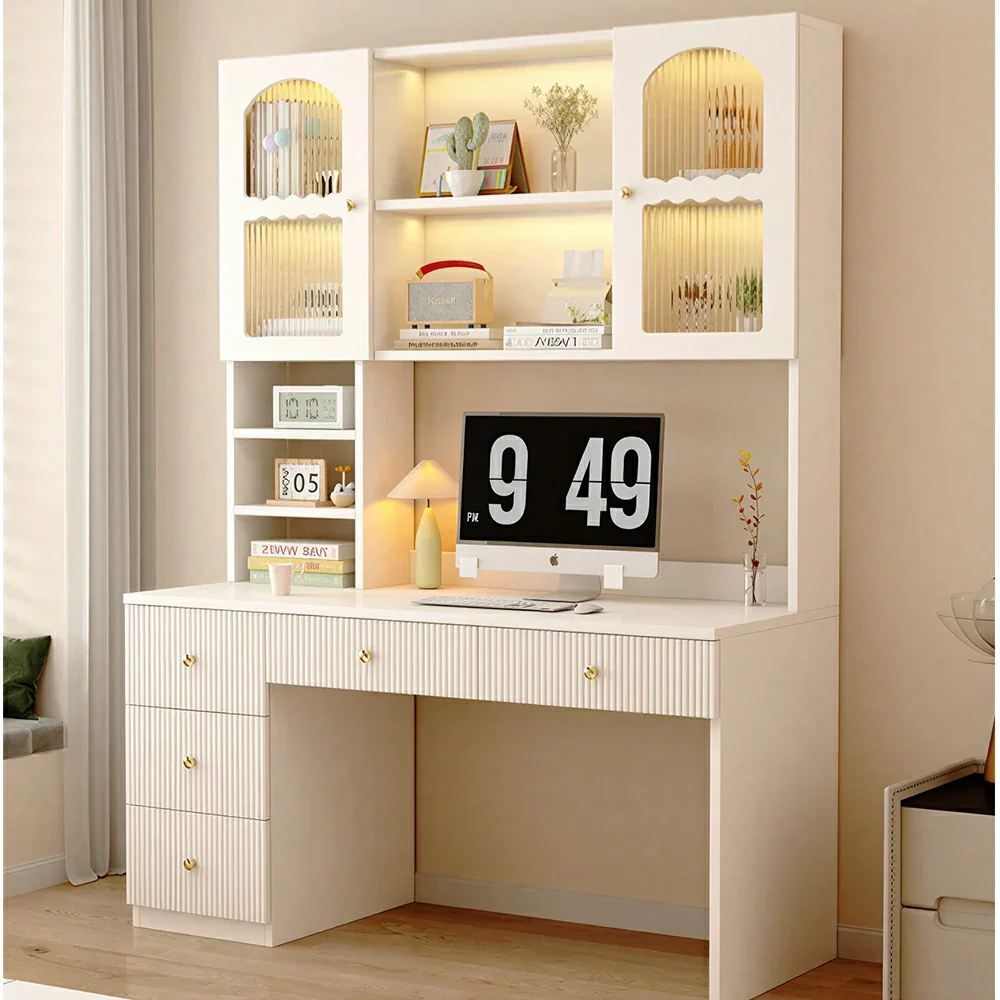 LIVARA Solid Wood Study Desk with Storage Shelf for Home Office Bedroom - Natural Wood - Image 4
