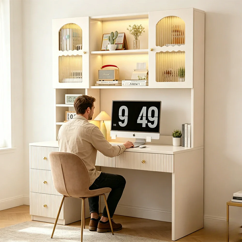 LIVARA Solid Wood Study Desk with Storage Shelf for Home Office Bedroom - Natural Wood - Image 7