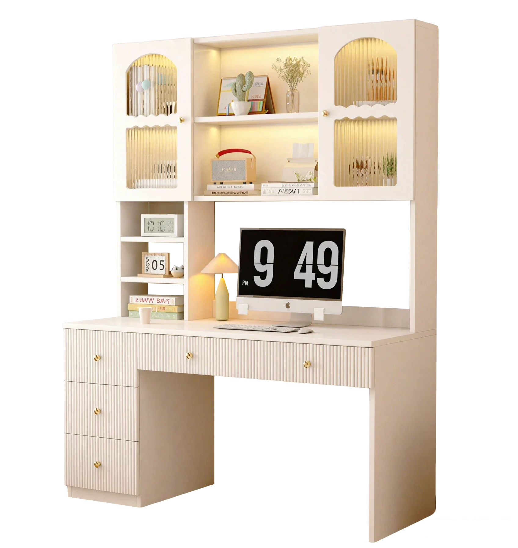 LIVARA Solid Wood Study Desk with Storage Shelf for Home Office Bedroom - Natural Wood - Image 9