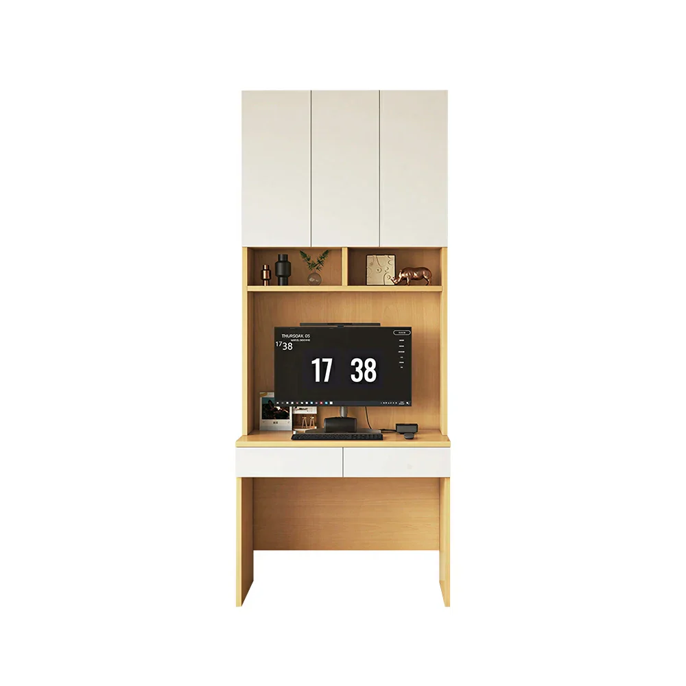 LIVARA Single Study Desk with Bookshelf Storage for Study Bedroom Home Office - Natural Wood