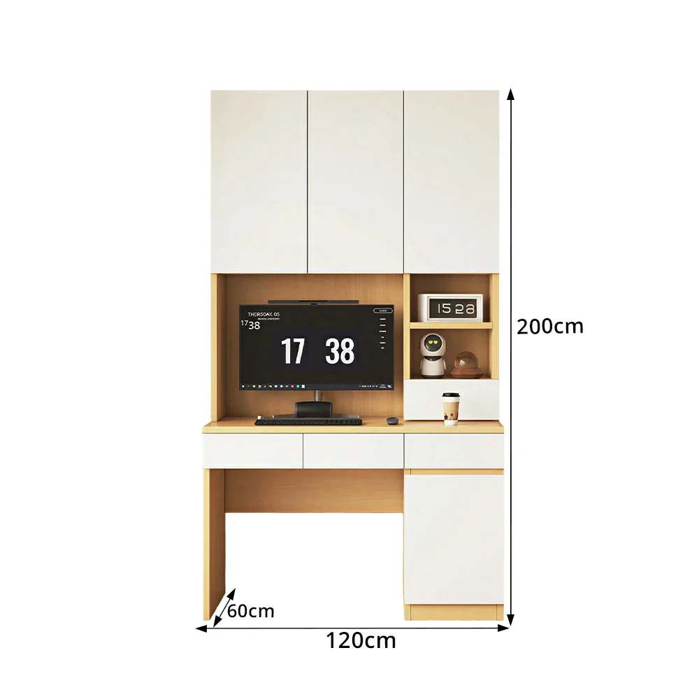 LIVARA Single Study Desk with Bookshelf Storage for Study Bedroom Home Office - Natural Wood - Image 7