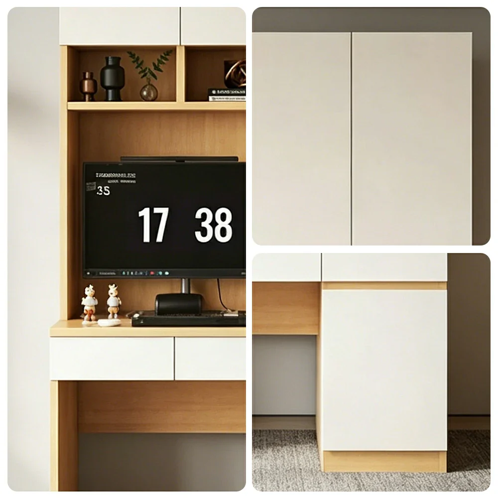 LIVARA Single Study Desk with Bookshelf Storage for Study Bedroom Home Office - Natural Wood - Image 3