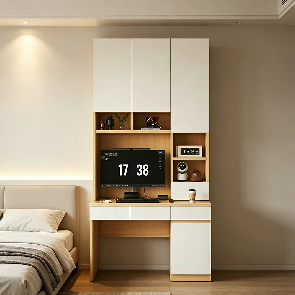 LIVARA Single Study Desk with Bookshelf Storage for Study Bedroom Home Office - Natural Wood - Image 5