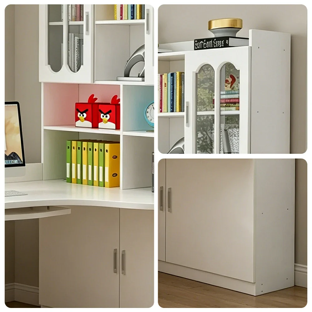 LIVARA White Bookcase with Upper and Lower Doors Large Storage Display Cabinet for Living Room Bedroom Study - White - Image 3