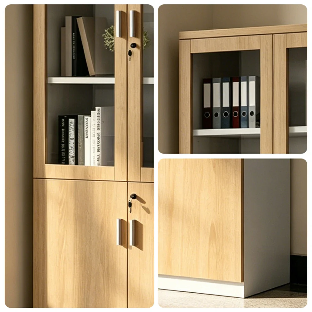 LIVARA 2 Door File Cabinet with Glass Doors Office Storage Bookcase Cabinet - Oak - Image 3