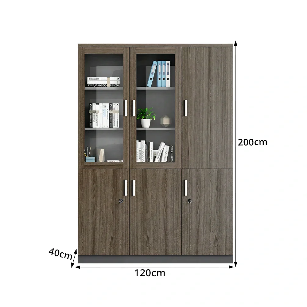 LIVARA 3 Door Bookcase C Style Glass Display Storage Cabinet - Walnut - Image 7
