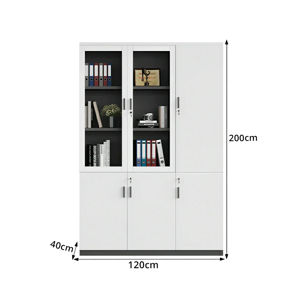 LIVARA 3 Door Bookcase A Style Office Storage Cabinet with Display Shelves - Warm White - Image 7