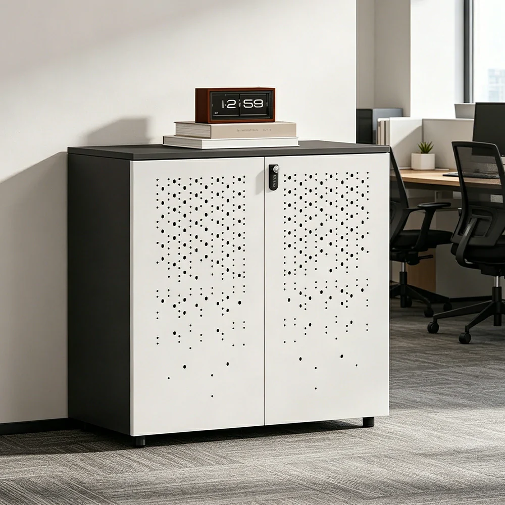 LIVARA 2 Door Low Storage Cabinet with Modern Office Organizer Design - BMW Grey and Signal White - Image 2