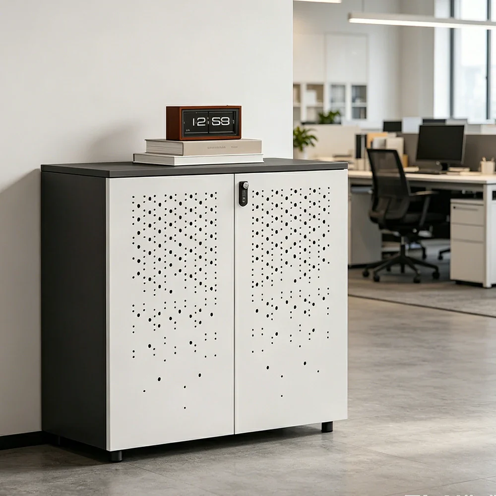 LIVARA 2 Door Low Storage Cabinet with Modern Office Organizer Design - BMW Grey and Signal White - Image 4