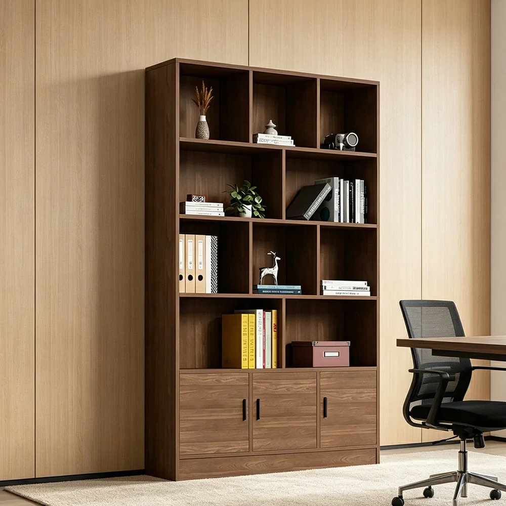 LIVARA 3-Door Open Storage Cabinet with Shelves for Office Study Room - Wood - Image 4