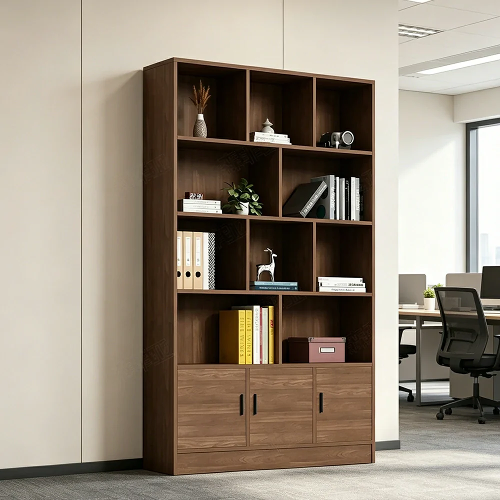 LIVARA 3-Door Open Storage Cabinet with Shelves for Office Study Room - Wood - Image 5