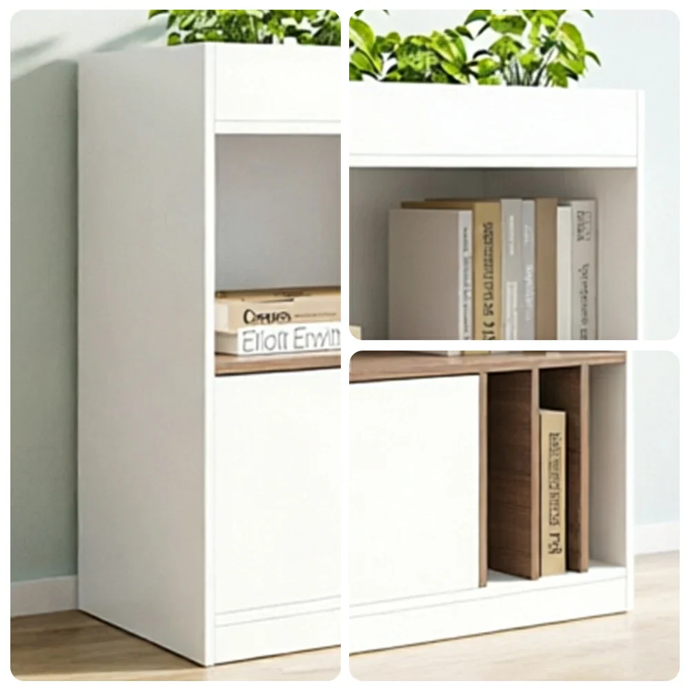 LIVARA Office Storage Cabinet - Planter Top Display Shelf with Doors for Study Room - White Oak - Image 3
