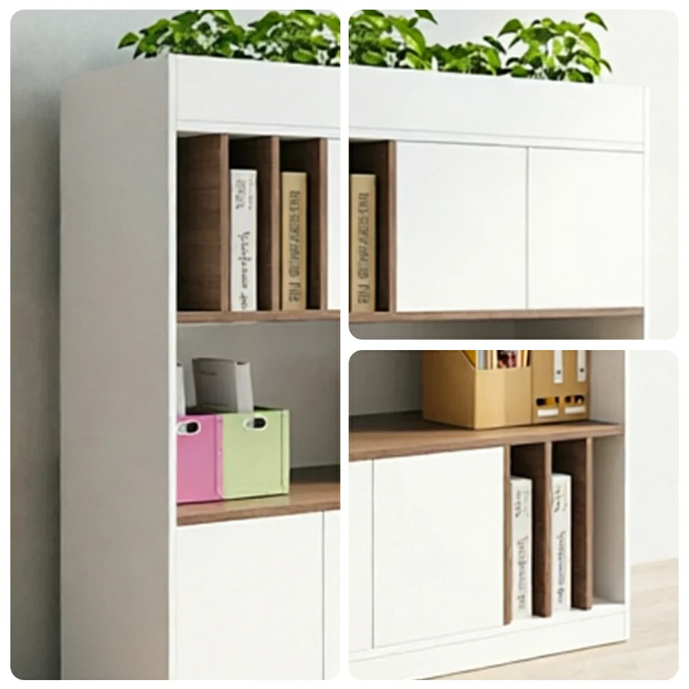 LIVARA 3 Tier Single-Sided Office Storage Cabinet - Planter Top Display Shelf with Doors - White Oak - Image 3
