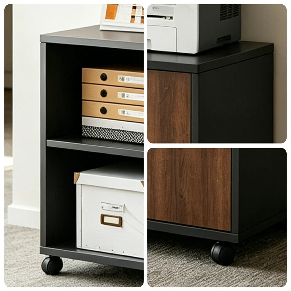LIVARA Office Storage Cabinet - 2 Doors 2 Shelves Printer Stand for Home Office - Walnut Black - Image 3