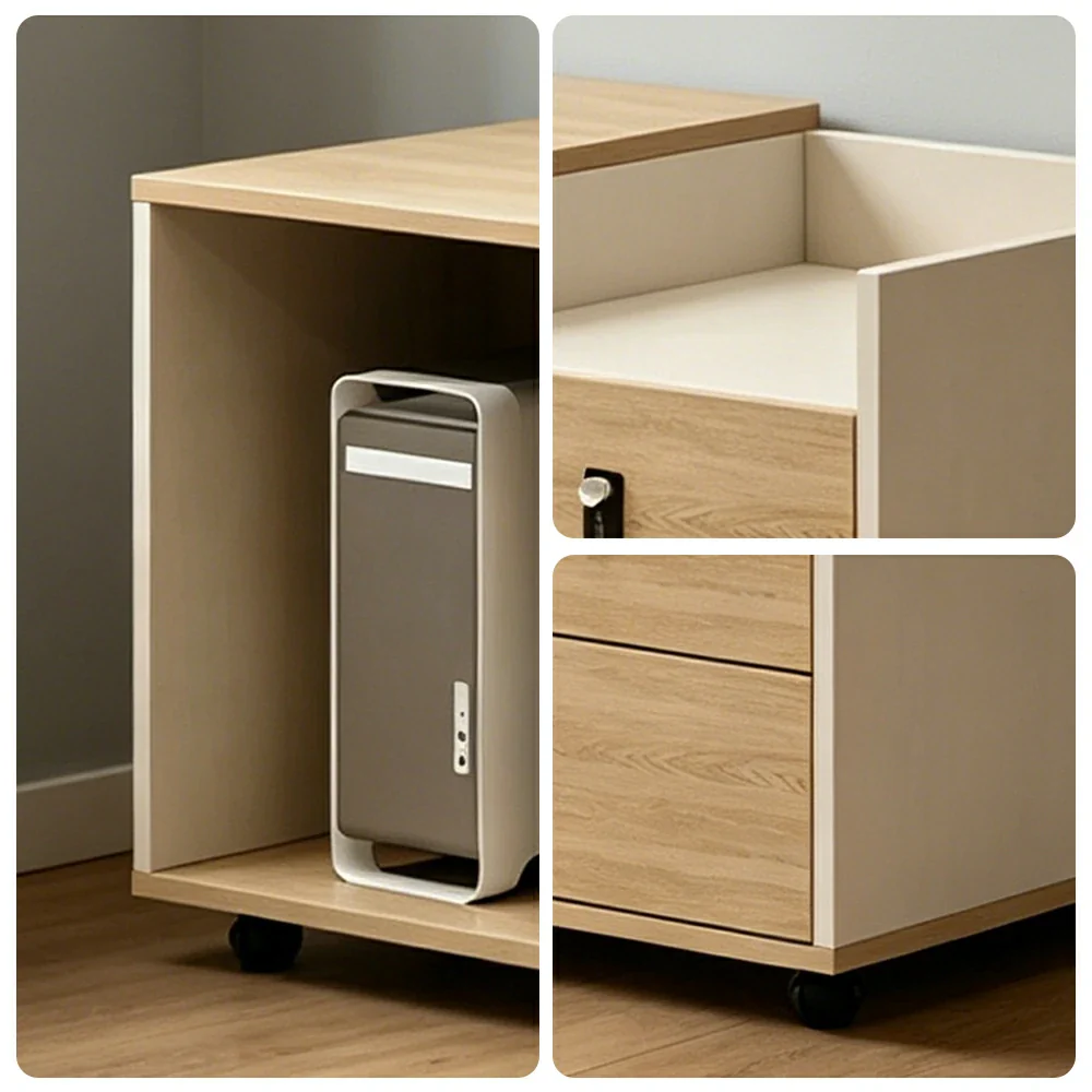 LIVARA Mobile Office Storage Cabinet - Long Printer Stand with Drawers and Door - Natural Wood - Image 3