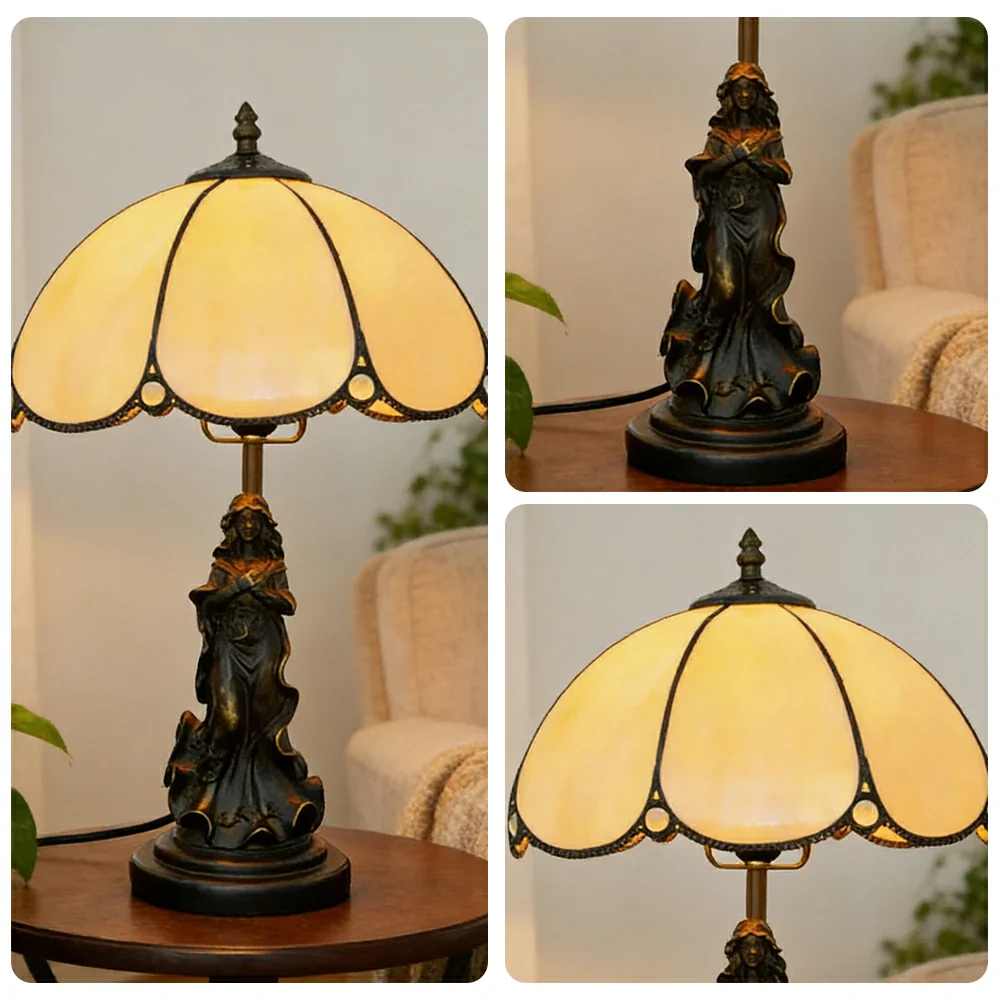 LIVARA European Vintage Minimalist Style Stained Glass Table Lamp Sculpture Base Handcrafted Artistic Design Suitable for Bedroom Living Room Bedside - Image 3